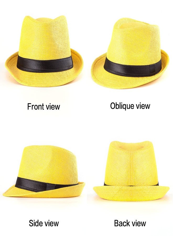 LADYBRO Lemon-Yellow Straw Trilby Fedora Hat for Men 1920s Short Brim Panama Cap 7 1/4 - Image 5
